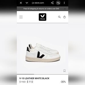 Mens Veja V-10 White/Black Leather Sneakers Size 10